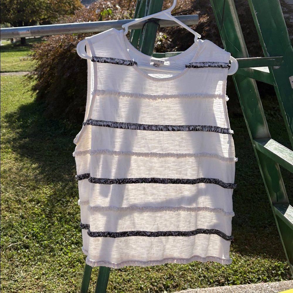 Sleeveless White and Black Striped Top